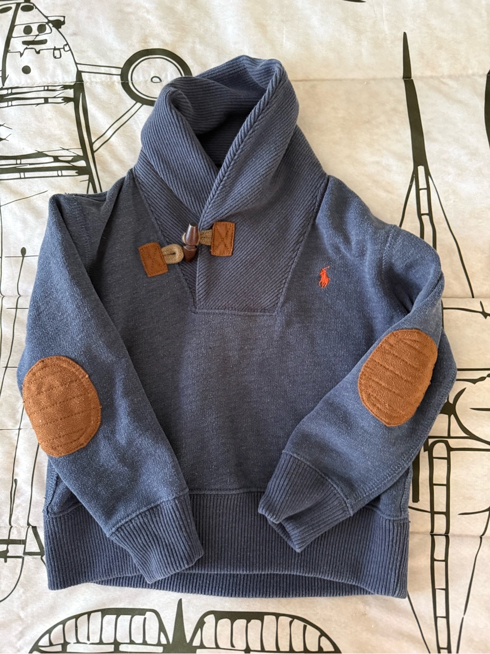 3T Polo by Ralph Lauren toddler  Navy Shawl Collar Sweater with Elbow Patches